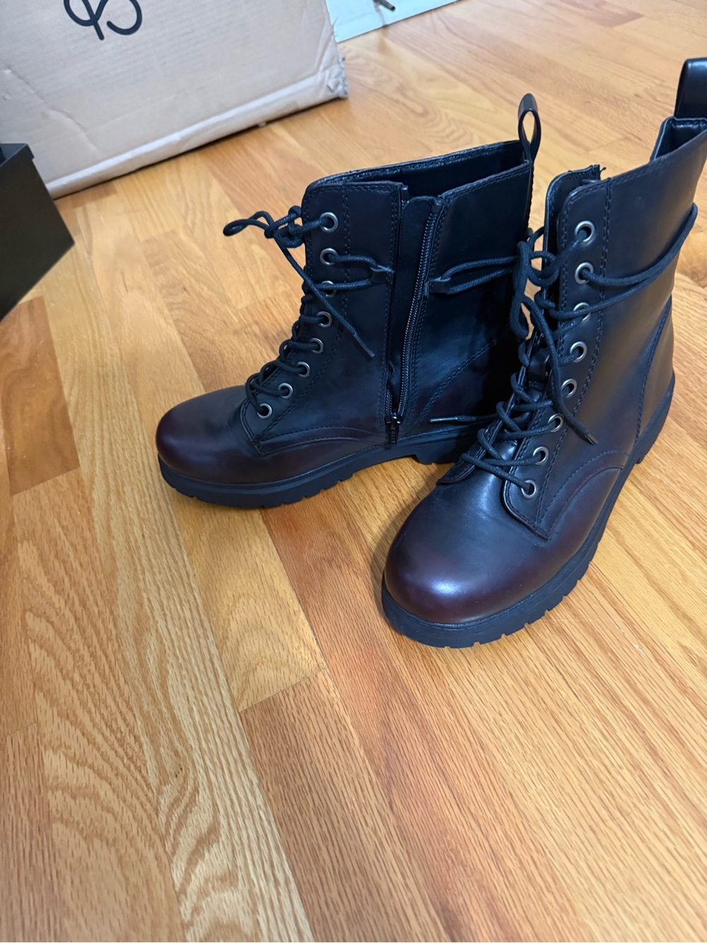 Kohl's Women's Lace-Up Combat Boots in Black with Brown Toes